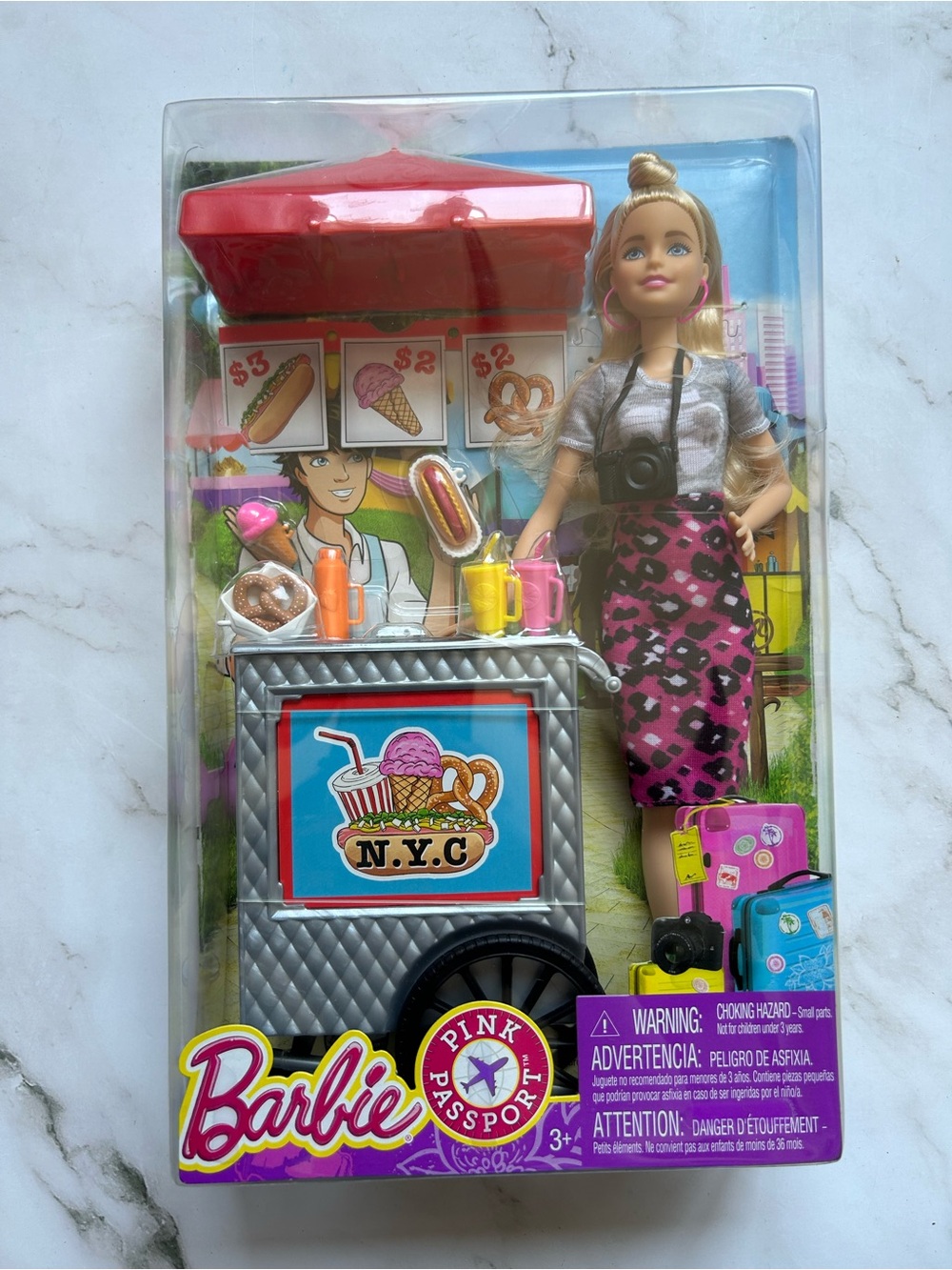 Pink Passport NYC Hot Dog Stand Barbie Doll Play Set #FLB32